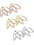 Hestya 3 Pairs Ear Jacket Stud Lotus Flower Earrings for Women and Girls (Silvery, Golden and Rose)