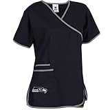 NFL Womens Mock Wrap Medical Scrub Top (Seattle Seahawks, Medium)