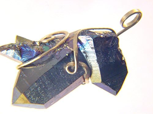 14kt Gold Filled Hammered Wire Wrapped Titanium Flame Aura Fume Quartz Crystal Pendant with GP Chain Necklace 2425P h