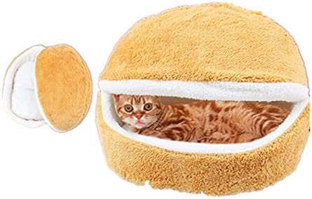 UMALL Cat Bed Hamburger Round Bed Fleece Padding for Cats Indoor Soft Cushion Mats (Yellow)