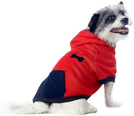 Pup Crew Red and Navy Bone Faux Quilted Hoodie, Extra Small, X-Small