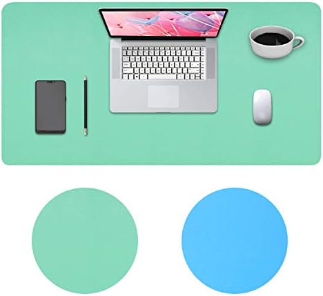 TLBTEK 35.4''x15.75'' PU Leather Office Desk Mouse Pad,Multifunctional Non-Slip Waterproof Desk Topper Protector Mat,Large Dual-Sided Desk Gaming Writing Mat for Office Home(Mint Green and Sky Blue)