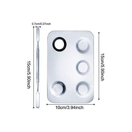 Allwon Makeup Palette Spatula Tool 4-Well Stainless Steel Cosmetic Blending Mixing Palette (5.9 x 3.9 inches)