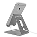 [Updated Solid Version] OMOTON Desktop Cell Phone Stand Tablet Stand, Advanced 4mm Thickness Aluminum Stand Holder for Mobile Phone (All Size) and Tablet (Up to 10.1 inch), Grey