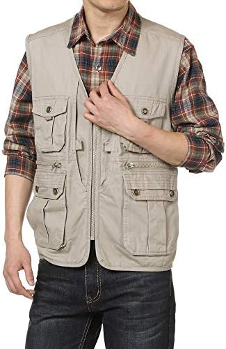 Men's Nature Cotton Outdoor Cargo Vest Multi-Functional Utility Pocket Travel Hunting Photographer Work Jacket