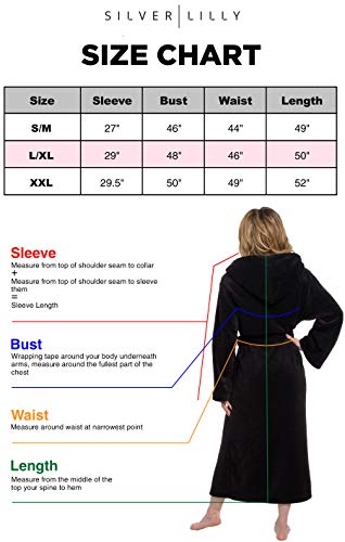 Silver Lilly Full Length Hooded Long Robe - Women's Luxury Plush Bathrobe w/Sherpa Trim Collar (Black, Small/Medium) - Thumbnail 6