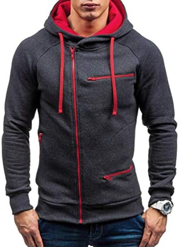 Amiley mens hoodies,Men's Zipper Contrast Color Hoodie Autumn Warm Sweatshirt Casual Hoody Jacket