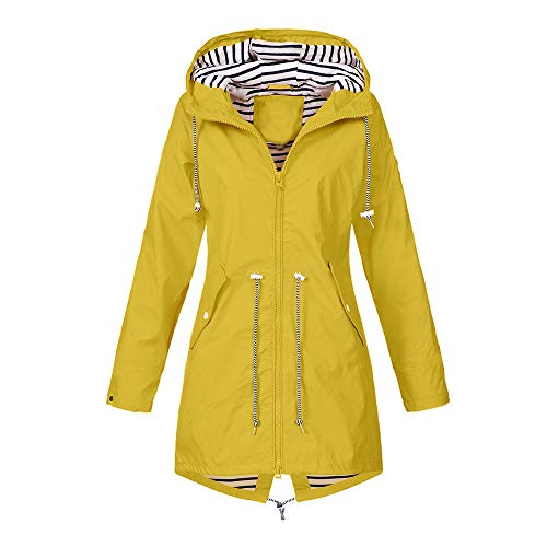 Dreamyth-Winter Women's Solid Outdoor Jacket Rain Jacket Hoodie Waterproof Hooded Long Rain Coat Windproof (Yellow, S)