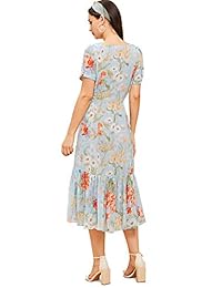 Milumia vestido de fiesta con volantes plisados ??con cuello en V, estilo retro, para mujer