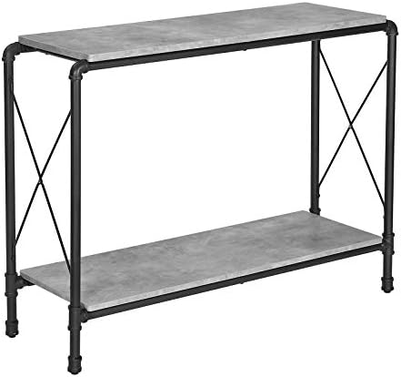 VASAGLE Industrial Console Table, Sofa Table, Entryway Table with Faux Concrete, Iron Pipe Legs, and 2 Storage Shelves for Hallway, Entryway, Living Room, Concrete Grey LNT83BG