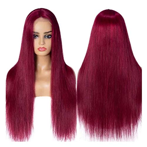 Unice-Hair-Straight-Burgundy-T-Part-Lace-Closure-Human-Hair-Wigs-Red-Color-Middle-Part-Brazilian-Virgin-Hair-Silk-Base-Fake-Scalp-Pre-Plucked-99J-Wig-for-Black-Women-150-Density-16-inch