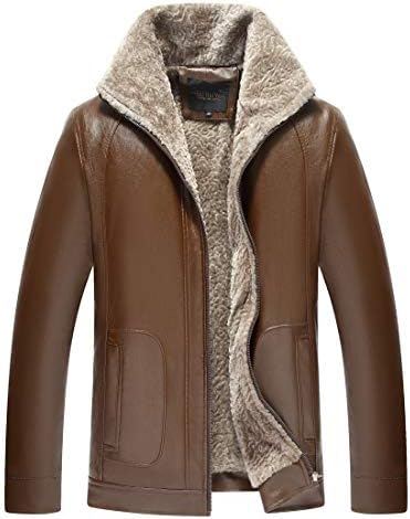 LIERDAR Fur Lined Faux Leather Jacket Winter Thicken Coat Outwear