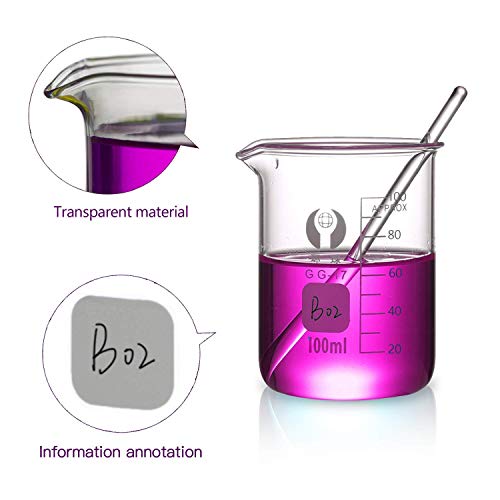 FEIGO 5 Pack Glass Graduated Measuring Mini Beaker Set 5ml 10ml 25ml 50ml 100ml Thick Glass Borosilicate Low Form Lab Beakers