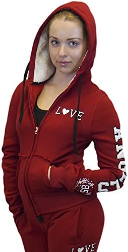 Love Angels 85 Sherpa Hood Full Zip Jacket Hoodie Fleece Lining, Red Small