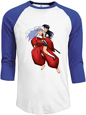 Men's Cotton Normal Fit 3/4 Sleeve Inuyasha And Kagome Athletic Baseball Raglan Sleeves T-Shirt RoyalBlue US Size XXL