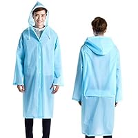 BELUPAID Portable Raincoat with Carry Bag, Transparent Reusable Adults Backpack Waterproof Rain Poncho with Drawstring Hood for Outdoor Travel Hiking (Blue)