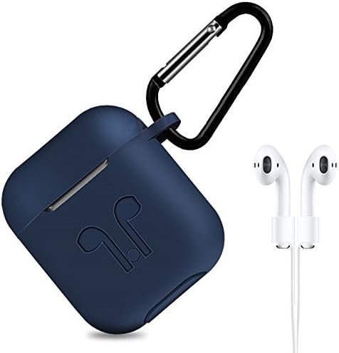 AirPods Case Airpods Protective Silicone Cover With Anti-lost Silicone Airpods Strap for Apple Airpods Charging Shock proof Case (Navy blue)