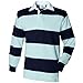 Front Row Sewn Stripe Long Sleeve Sports Rugby Polo Shirt (L) (Duck Egg/Navy)