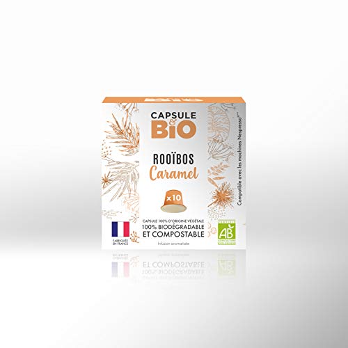 Capsule & Bio Rooibos-Tee mit Karamell – 100 aluminiumfreie & kompostierbare Teekapseln, Nespresso® kompatibel