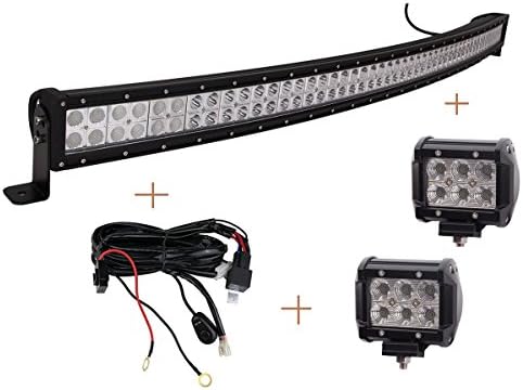 ExclusiveX 1Pcs 300W 53"Curved Led Light Bar Combo Beam With 2pcs 18W Flood Beam Work Light With Wiring Harness