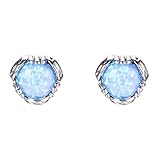 Bamos Jewelry 7.6MM White Gold Blue Fire Opal Best Friend Wedding Earrings Studs for Womens and Girls
