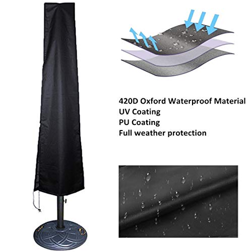 UPSTONE Umbrella Covers Waterproof Parasol Patio Umbrella Covers with Zipper and Telescopic Rod for 7ft to 11 ft Outdoor Umbrellas,Black 420D Oxford Fabric
