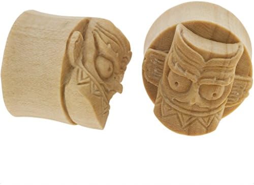Pair of Crocodile Wood Double Flared Totem "Eagle Hawk" Plugs - PWC88: 7/16"