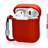 The OAKS Improved Airpods Case Protective Cover Skin with Lockable Carabiner and Airpods Strap Compatible with Airpods Charger Case (5 Colours Available) (Red)