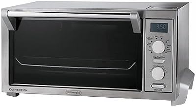 DeLonghi Digital Convection Oven and Toaster Features Convection Cooking of 30-40% Faster, and Extra Large Durastone ll Interior, with 8 Pizza Settings, has Digital Controls Automatic Shutoff and a LCD Display, with a Two Hour Digital Timer and Smart Cook
