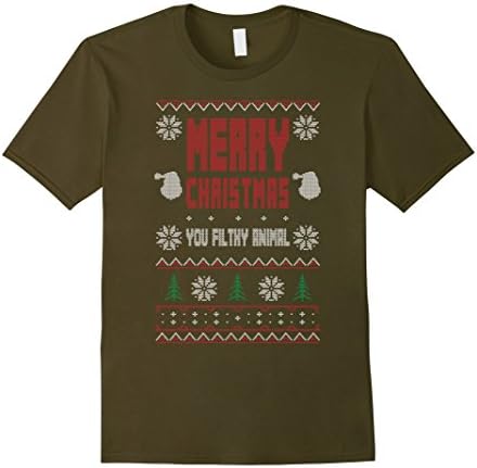 Men's Ugly Christmas Sweater Graphic T Shirt Filthy Animal Medium Olive