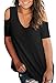 Womens Summer Tops Short Sleeve V Neck T Shirts Cold Shoulder Tops Black XL