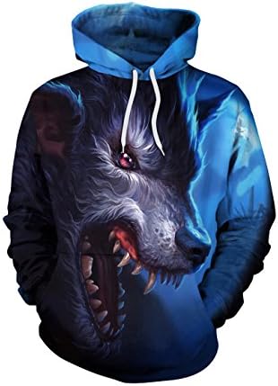 Men's Long Sleeve 3D Digital Print Colorful Wolf's Head Lover's Design Sports Pullover Hoodies