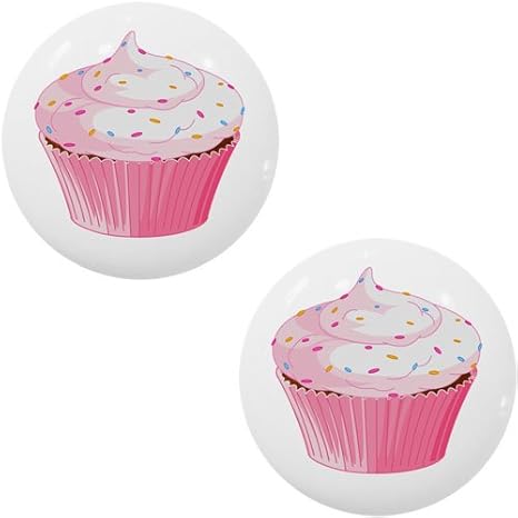 Set Of 2 Cupcake With Sprinkles Ceramic Cabinet Drawer Knob