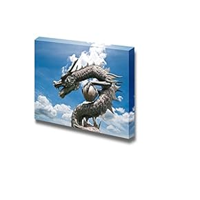 Canvas Prints Wall Art - Dragon Statue in Oriental Culture Under The Blue Sunny Sky | Modern Wall Decor/Home Art Stretched Gallery Wraps Giclee Print & Wood Framed. Ready to Hang - 12" x 18"