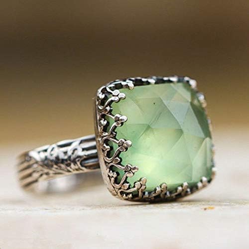 Phonphisai shop Superb Women 925 Silver Natural Gemstone Peridot Moonstone Wedding Ring Size6-10 (9)