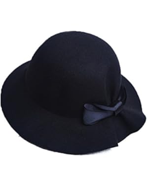 Women's Cloche Bowknot Felt Bucket Hat Dress Winter Cap