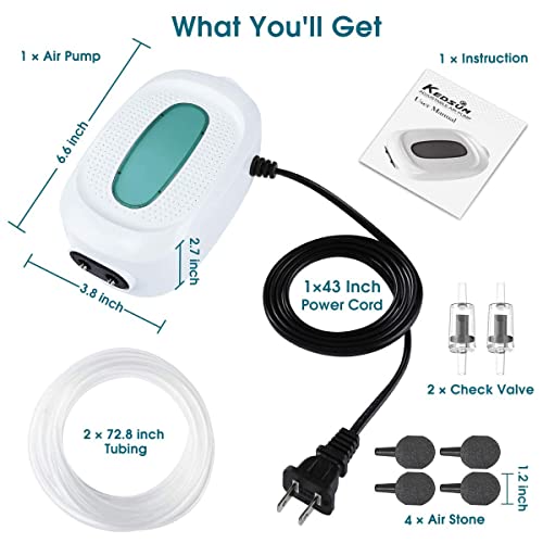 KEDSUM Quietest Aquarium Air Pump, Adjustable Fish Tank Air Pump with 2