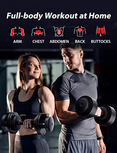 Adjustable Dumbbell, 15-55 lbs Adjustable Dumbbell Set w/ Anti-Slip Handle, Single Adjustable Dumbbell for Exercises, Home Workout Equipment, Full Body Strength Training and Muscle Building, Men/Women