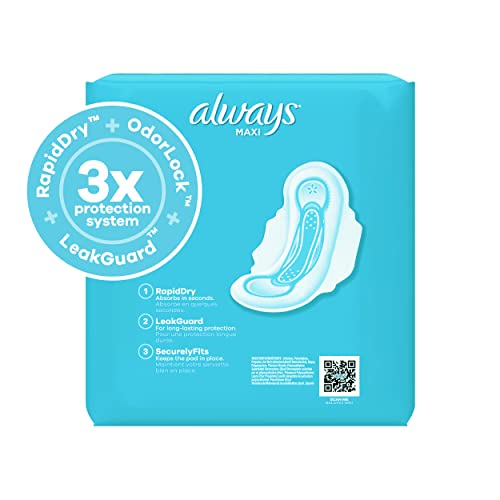 Always Maxi Feminine Pads For Women, Size 2 Long Super Absorbency, With Wings, Unscented, 42