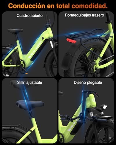 F20Pro Bicicletas Eléctricas Adultos, 20x4” e-Bike Todo Terreno, 250W 48V 20Ah Batería, 7 Velocidades, Suspensión Ajustable, Frenos de Disco Doble- Plegable (Negro)