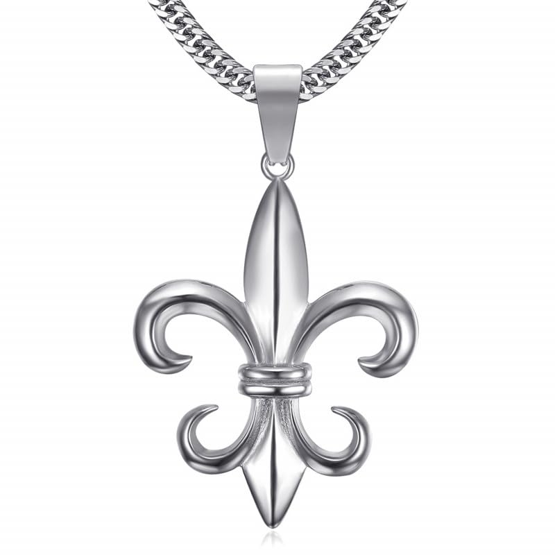 BOBIJOO JEWELRY - Pendant Fleur de LYS Steel, Silver + Chain 60 cm