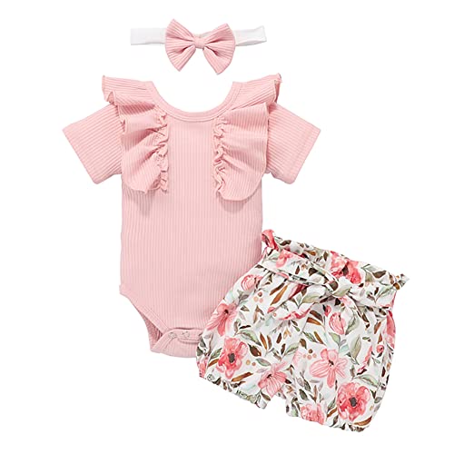 WHBFRG Baby Girl Clothes,3 Pieces Outfits Ruffle Romper Shorts Set