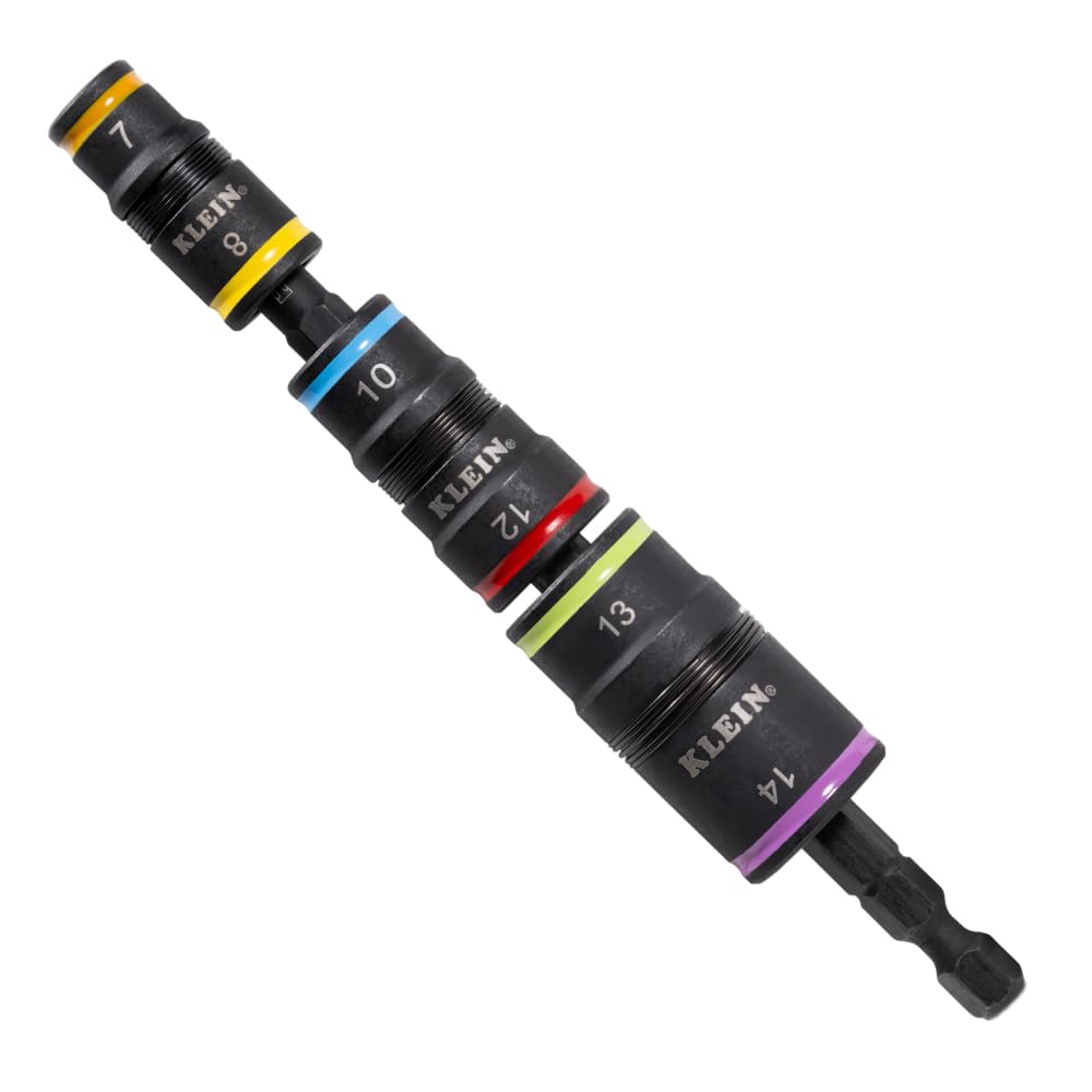Klein Tools 32933M 6-in-1 Metric Impact Socket Set, 3 Flip Sockets with 7, 8, 10, 12, 13 and 14 mm Nut Driver Sizes, Impact Rated 5-Inch Shaft