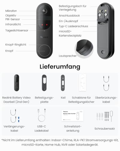 Reolink Battery Doorbell with Camera (2nd Gen), 2K 1:1 View, 2 Operating Modes | 1:1 head-foot view, wireless & wired, 2.4 & 5GHz Wi-Fi, local storage without monthly outlet, AI detection, rich notification
