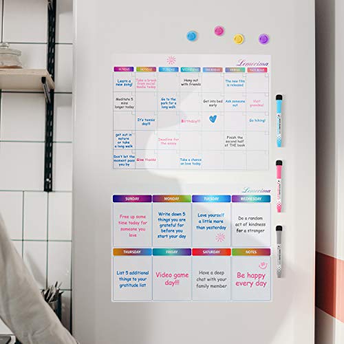 Lemecima Dry Erase Calendar Board Set Magnetic for Refrigerator Monthly Weekly Organizer& Daily Notepad Fridge Whiteboard 3PCS with 3 Markers and 4 Magnets Schedule Planner