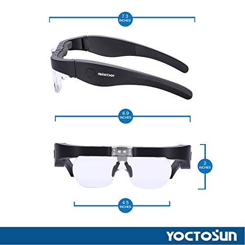 YOCTOSUN Rechargeable Magnifying Glasses, Head Magnifier Glasses with 2