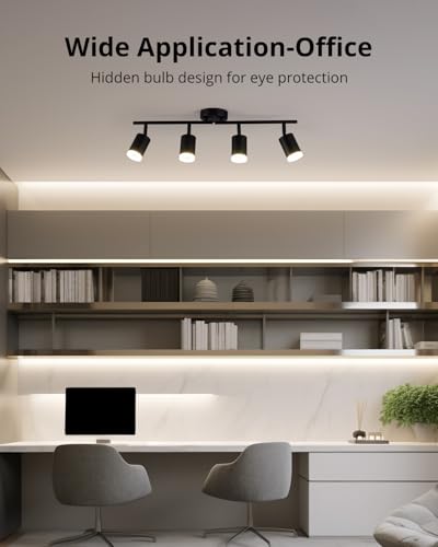 Gr4tec Ceiling Spotlight 4 Bulbs, Modern Ceiling Light Spotlight Swivelling, Black Ceiling Light Spot GU10, Metal Spotlight Bar Ceiling Spotlight for Kitchen, Hallway, Office, Bedroom (Bulb Not Included)