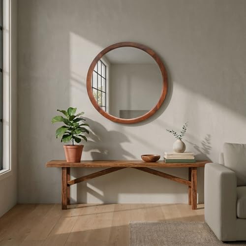 Espejo Redondo de Parota Sólida 60 cm – Madera Natural Premium para Baño, Sala o Recámara – Espejo Decorativo de Pared Elegante