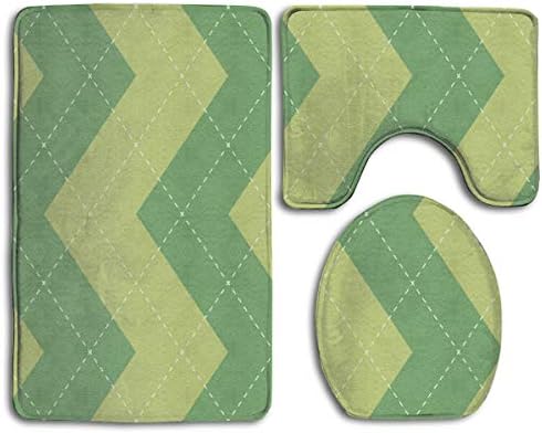 Seamless Argyle Plaid Blue Pattern Diamond Check Vector 3 Piece Bath Mat Set,Contour Bathroom Rug Set,Absorbent Flannel Bath Rugs,Shower Toilet Bathmats Carpet