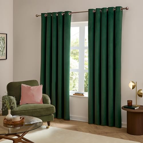 furn. The Ultimate Velvet Blackout Eyelet Curtains (Green-168x229cm)